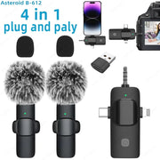 Professional 4 in 1 Wireless Lavalier Microphone for Iphone Android 3.5Mm for Radio Live Recording Noise Reduction Mini Microph