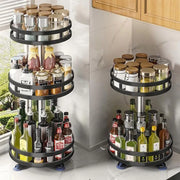 360°Rotation Spice Rack Organizer Jar Non-Skid Carbon Steel Storage Tray for Seasonings and Spices Cans for Kitchen Accessories