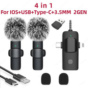 Professional 4 in 1 Wireless Lavalier Microphone for Iphone Android 3.5Mm for Radio Live Recording Noise Reduction Mini Microph