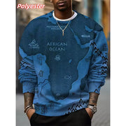 African Ocean Pattern sweatshirt for Men – 3D Africa Map Printed Pullover | Autumn Long Sleeve Casual Sweatshirt