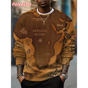 African Ocean Pattern sweatshirt for Men – 3D Africa Map Printed Pullover | Autumn Long Sleeve Casual Sweatshirt