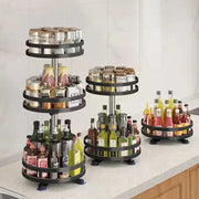 360°Rotation Spice Rack Organizer Jar Non-Skid Carbon Steel Storage Tray for Seasonings and Spices Cans for Kitchen Accessories