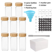 Glass Spice Jars with Bamboo Lid Spice Seasoning Containers Spice Pot Salt Pepper Shakers Spice Organizer Kitchen Spice Jar Set