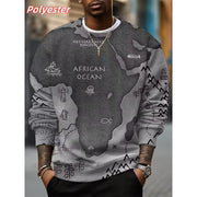 African Ocean Pattern sweatshirt for Men – 3D Africa Map Printed Pullover | Autumn Long Sleeve Casual Sweatshirt